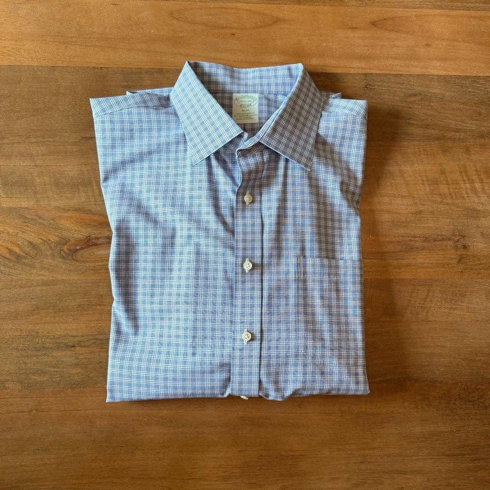 Brooks Brothers Blue Plaid Dress Sport Shirt - button up